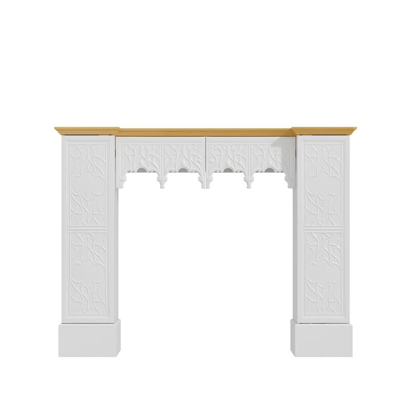 Solid Pine Wood Fireplace Mantel Cabinet with Hidden Storage – White Decorative Console