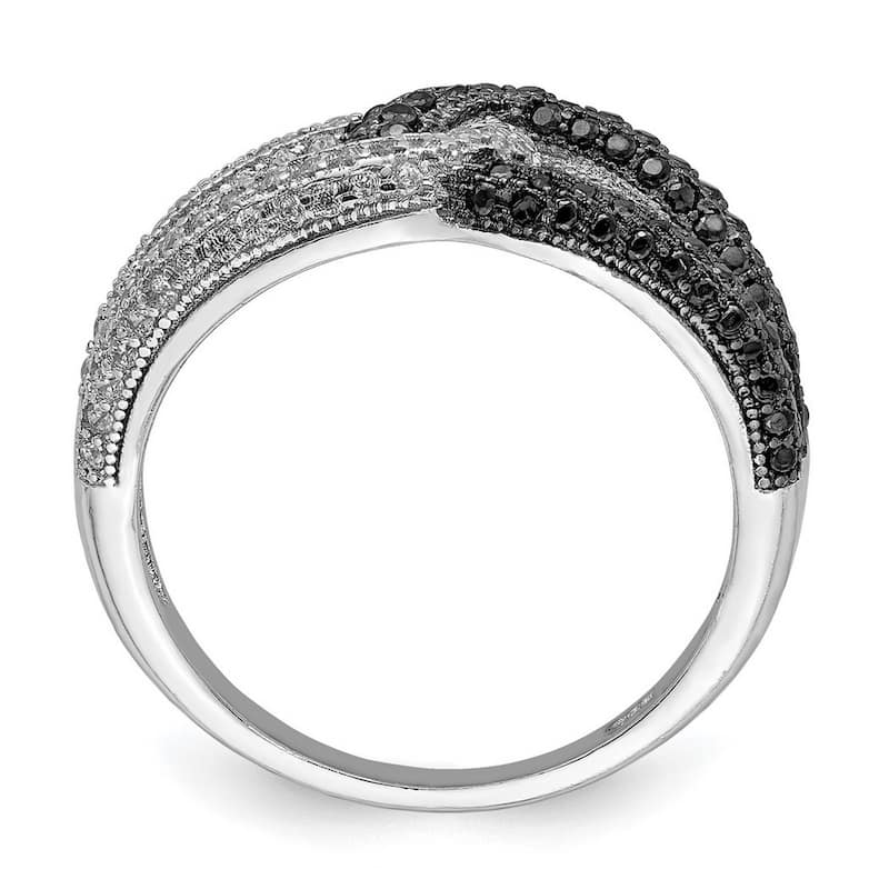 Curata 925 Sterling Silver Solid Polished Open back Black and White CZ Cubic Zirconia Simulated Diamond Ring
