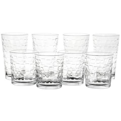 Gibson Home Canton 16 Piece Embossed Square Glassware Tumbler Set - 16 Piece
