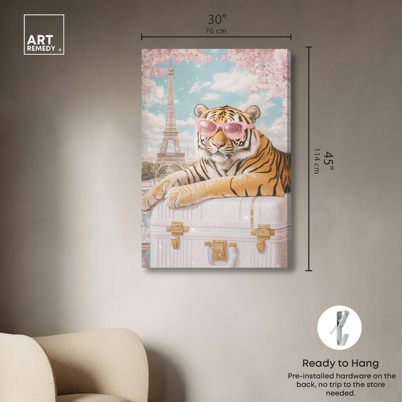 Tiger Luggage Paris Canvas by Art Remedy, Gallery Wrapped