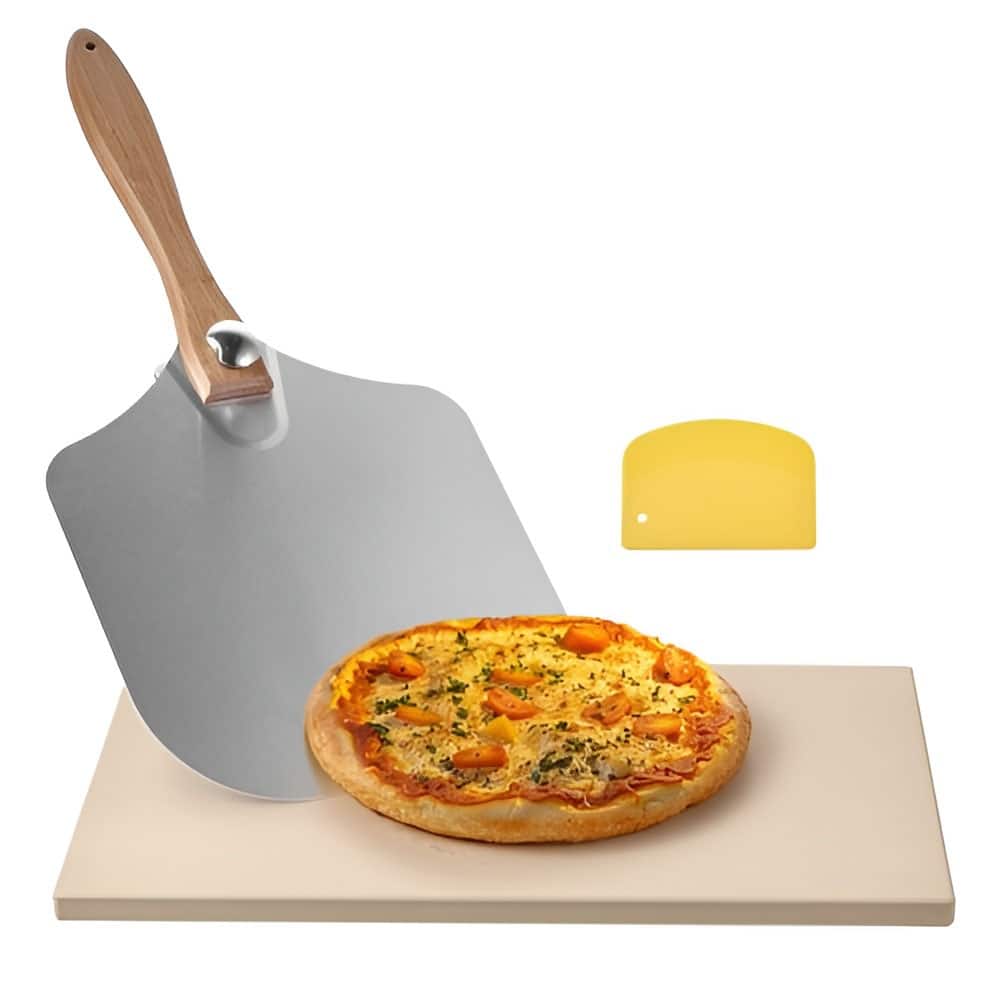Beige Cordierite Pizza Stone 20x14in with Heat-Resistant and Accessories - 20 x 14 x 0.6 in