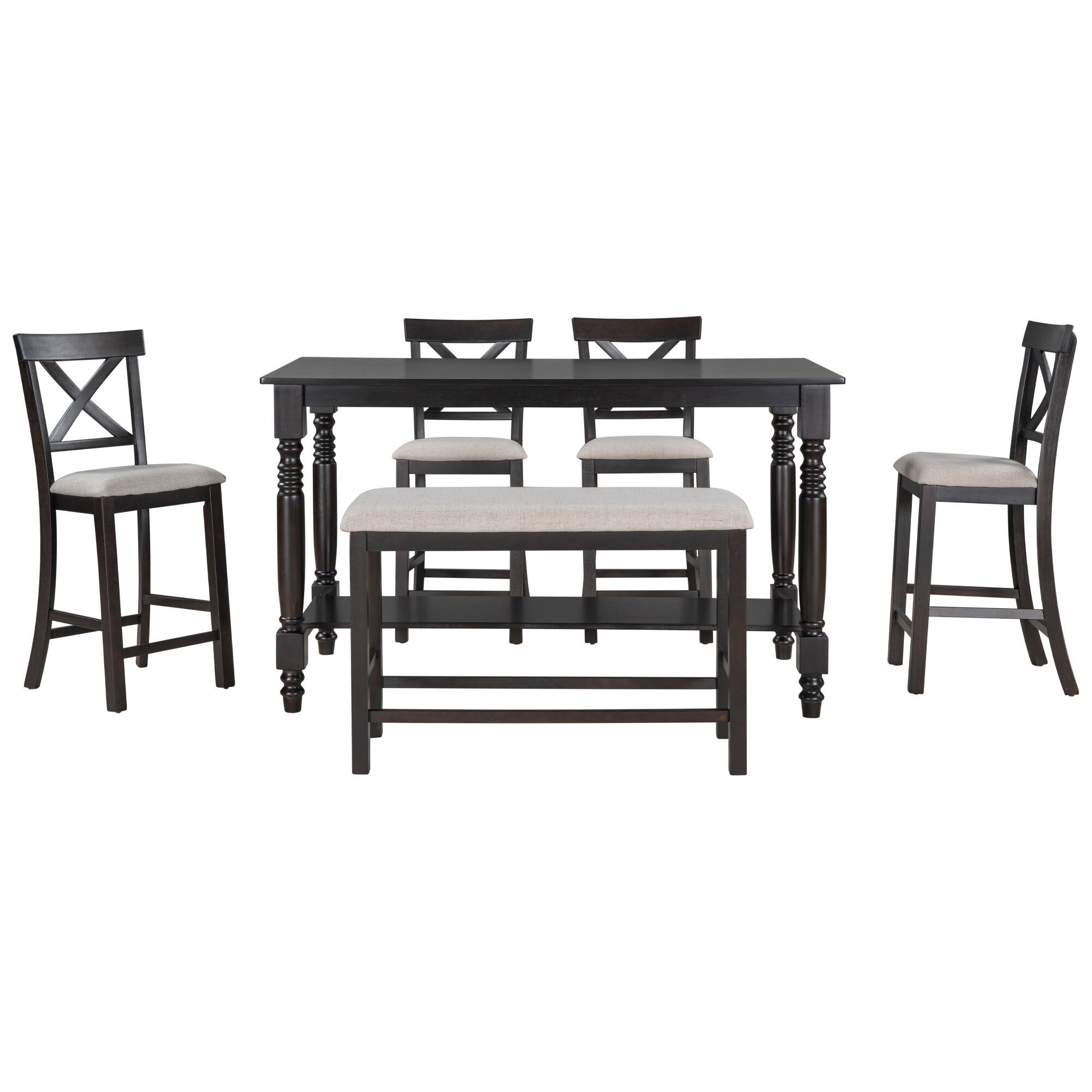 6Piece Dining Table Set, Counter Height Table with 4 Upholstered