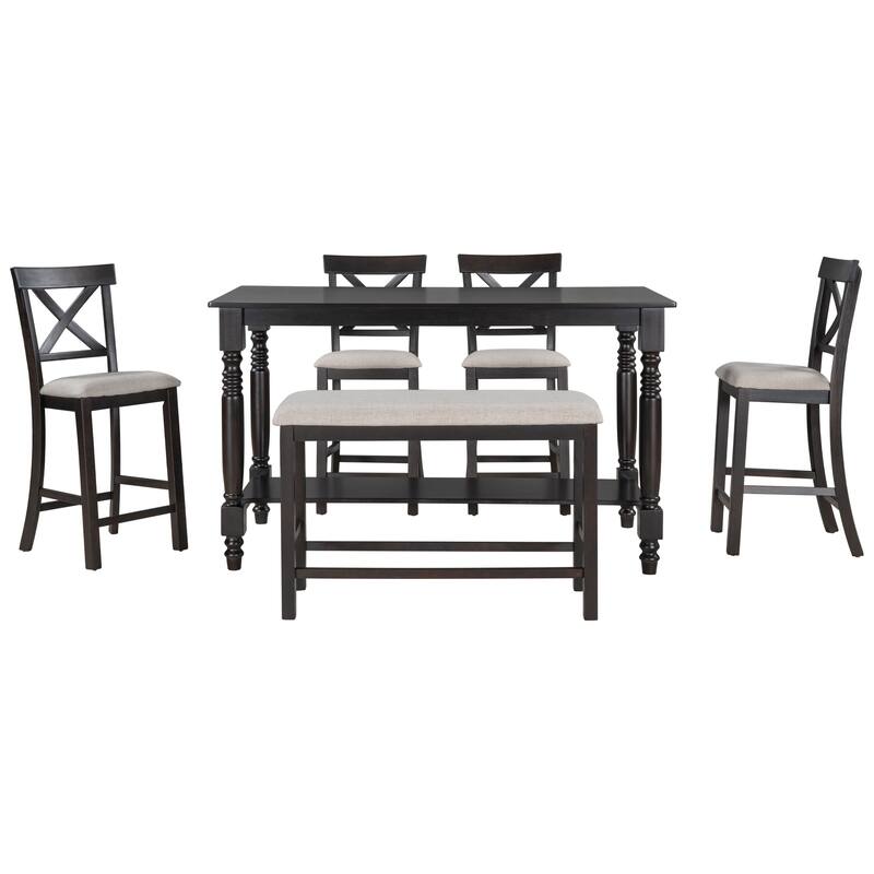 Vintage 6-Piece Counter Height Wooden Dining Table Set with 4 Chairs