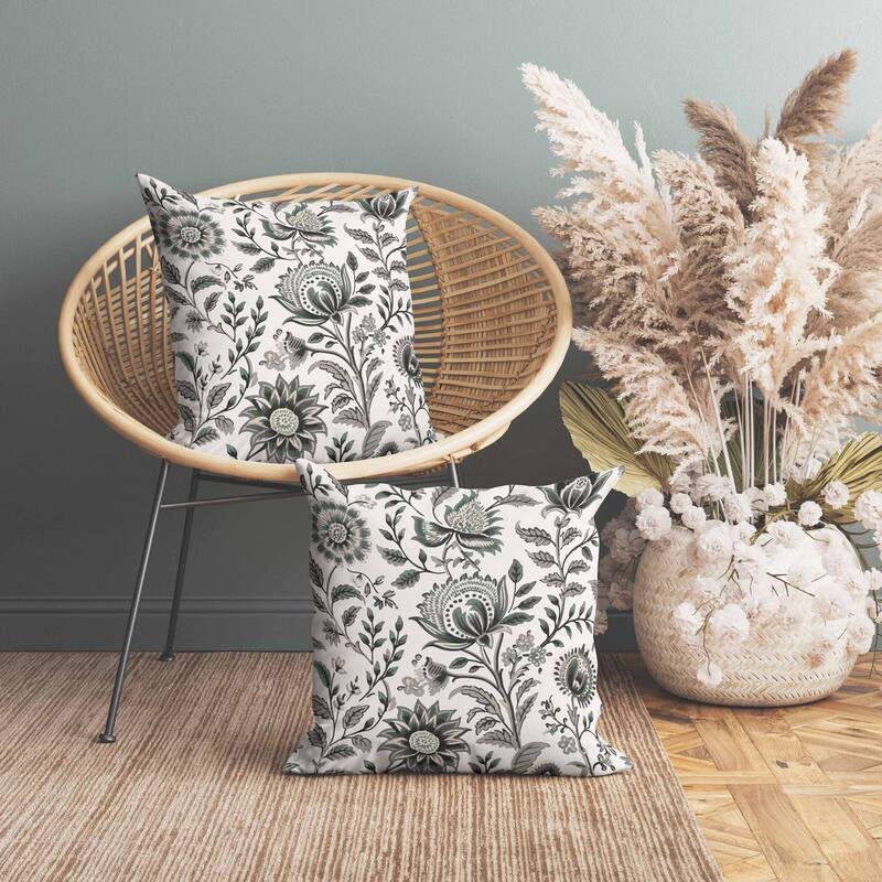 Sanganeri Block Print Faux Suede Reversible Throw Pillow Grey and Green