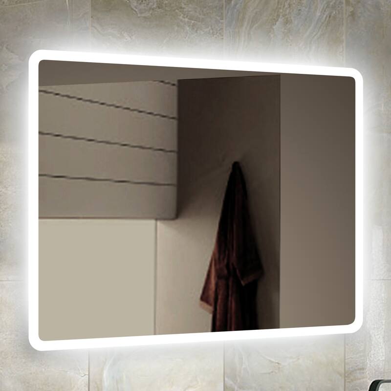 Miseno 36" W x 32" H Rectangular Frameless Wall Mounted Mirror with - Mirrored