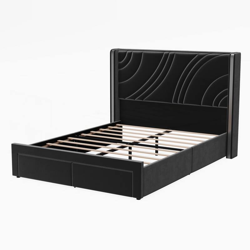 Queen Size Modern Upholstered LED Bed Frame