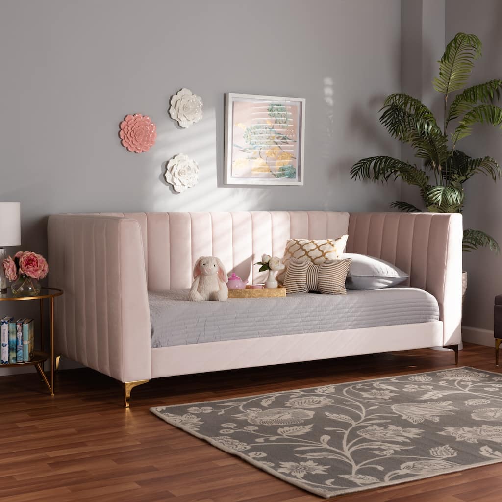 Oksana Light Pink Velvet and Gold Finished Daybed