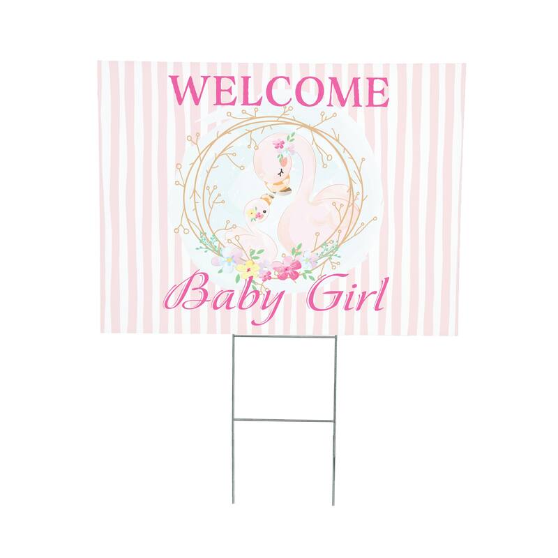 24" x 18" Yard Sign with H-Stake, Flamingo Welcome Baby Girl