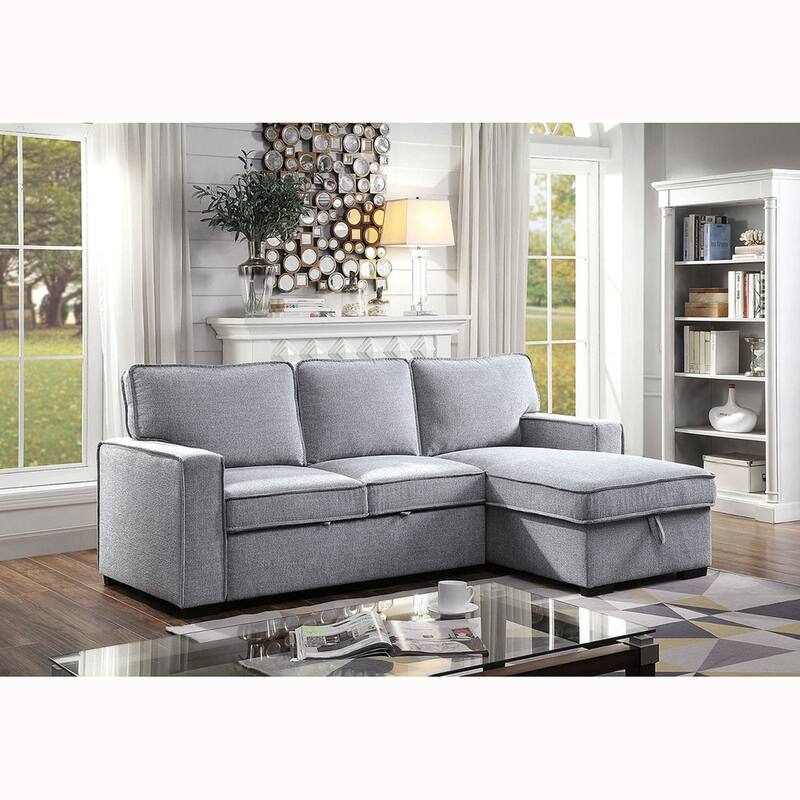 2 Piece Fabric Reversible Sleeper Sectional Sofa, Gray