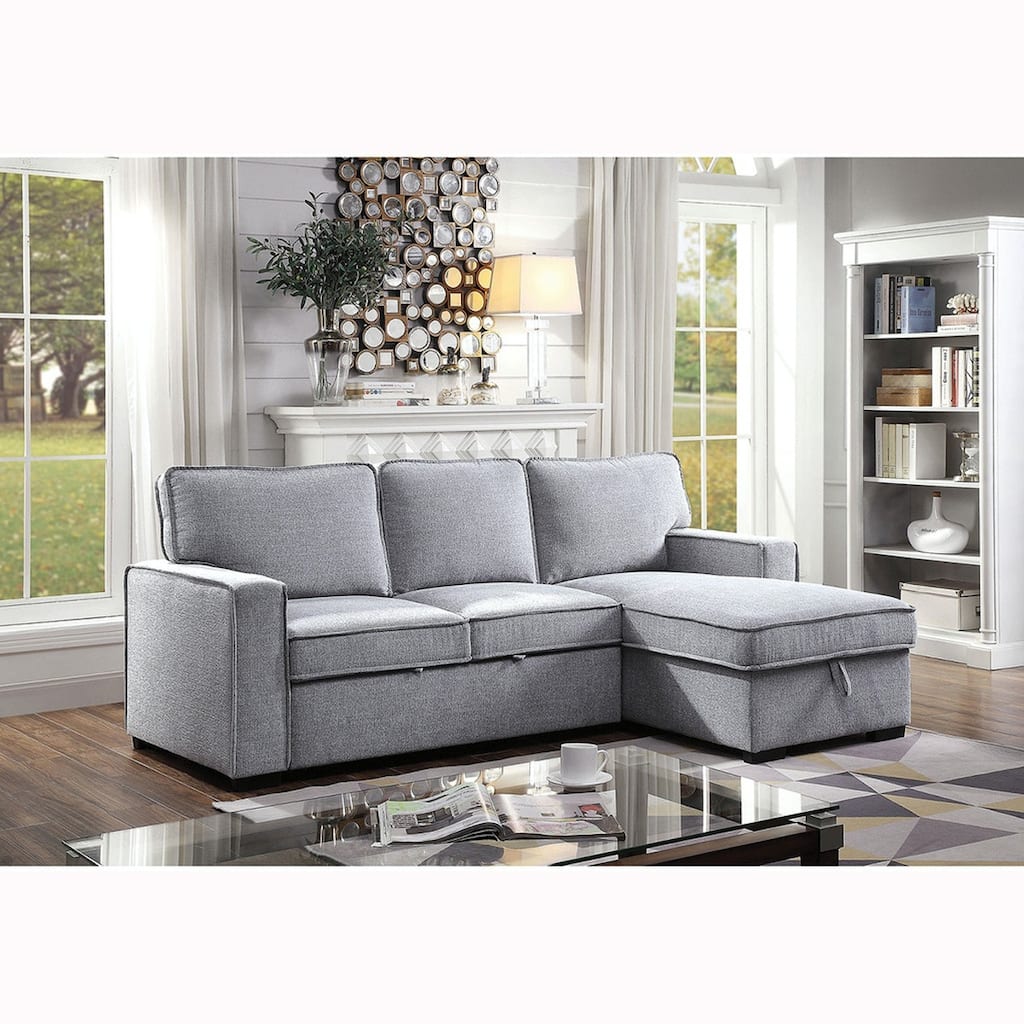 2 Piece Fabric Reversible Sleeper Sectional Sofa, Gray