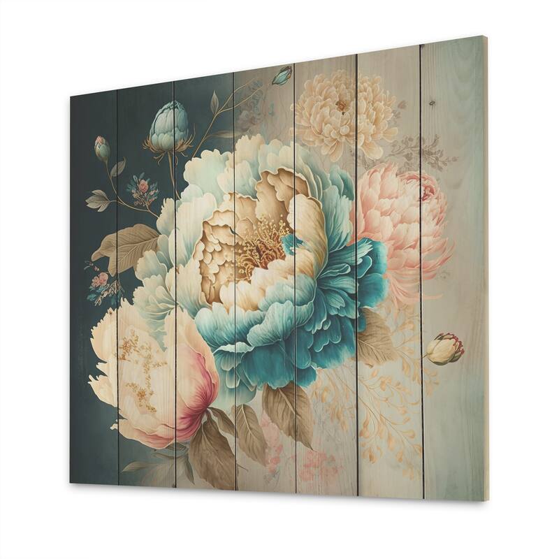 Designart 'Multi-Color Blooming Flowers III' Floral Wood Wall Art - Natural Pine Wood