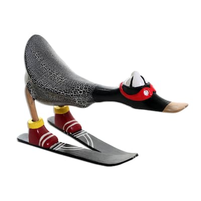Novica Handmade Downhill Duck In Black Wood Statuette