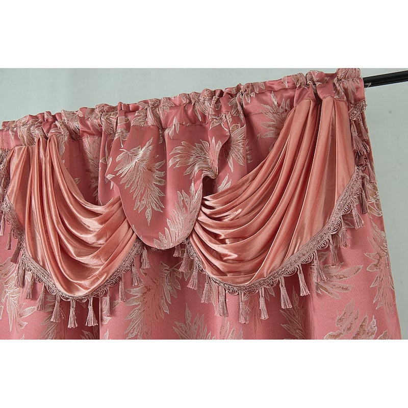 Gracewood Hollow Bao Textured Floral Jacquard Single Rod Pocket Curtain Panel w/ Attached 18-inch Valance - 54 x 84 in.