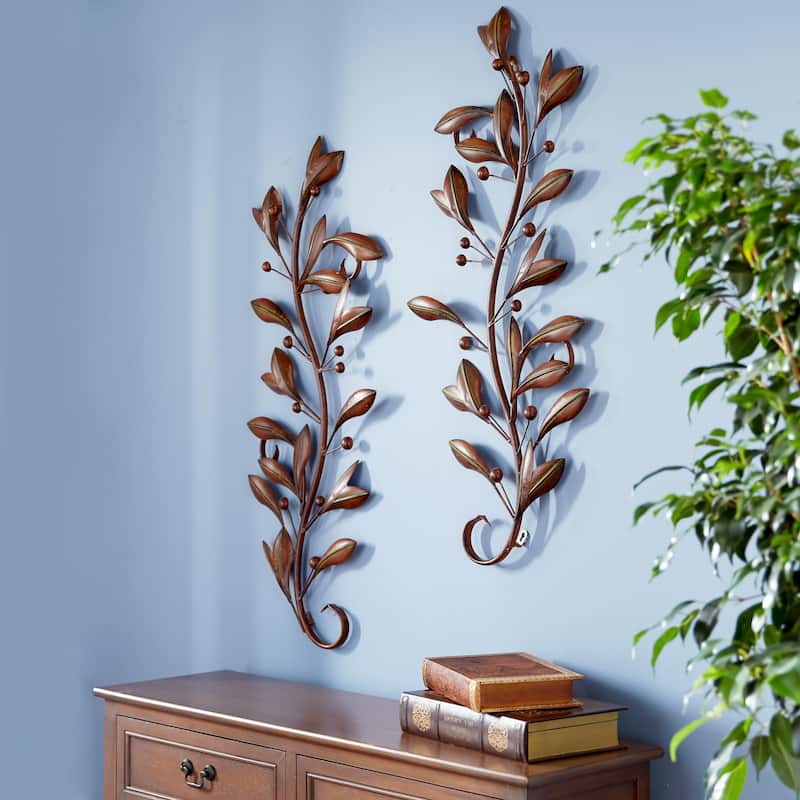 Metal Leaf Vine Home Wall Decor - Set of 2 Brown - Roche River Decor
