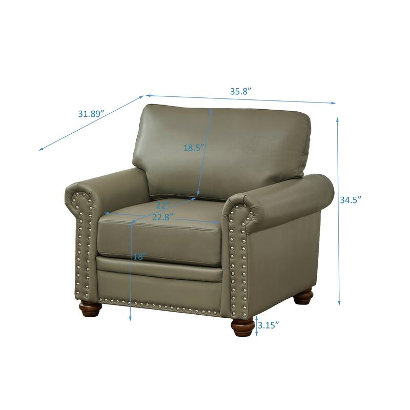 Single Seat Living Room Sofa Chair in Grey PU Leather with Wood Legs