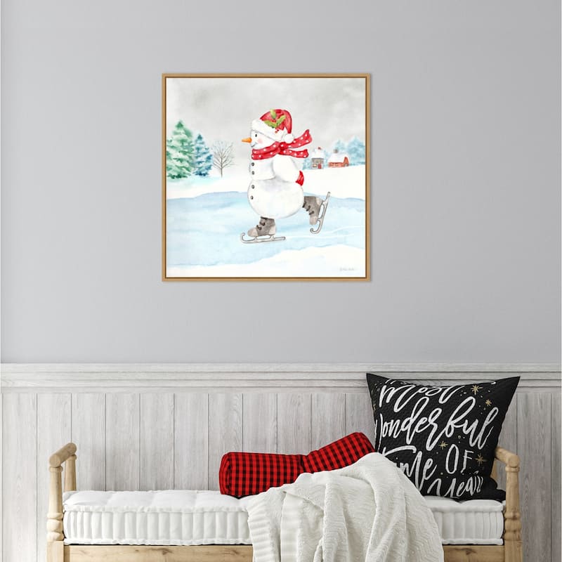 Let it Snow Blue Snowman V by Cynthia Coulter Canvas Art Framed - 22 x 22 in