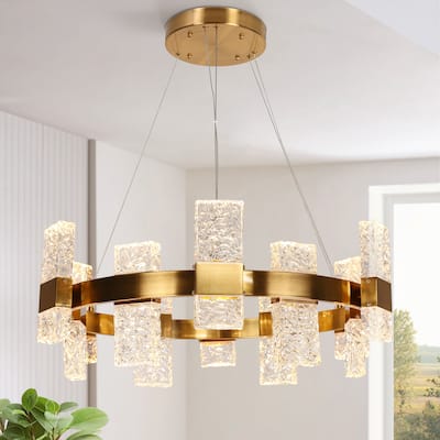 Modern Luxury Gold LED Drum Chandelier for Dining Living Room Entryway - D 31.1" x H 72.4" Max