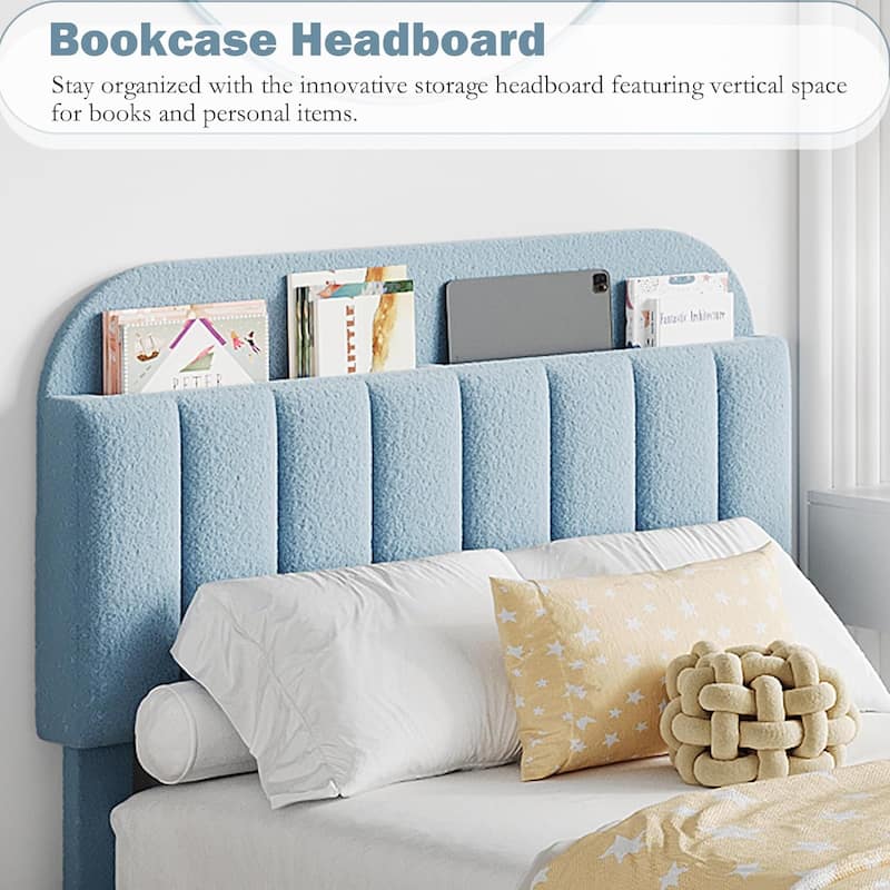 Bed Frame with 2 Drawers, Boucle Upholstered