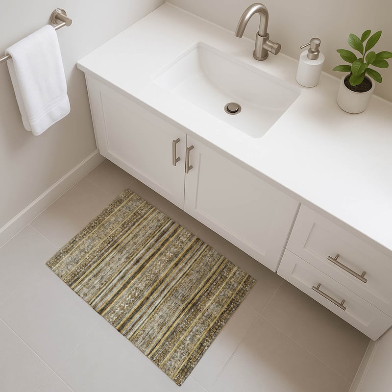 Premium Washable Super Soft Global Stripes Mayfield Rug - Brown - 1'8" x 2'6"