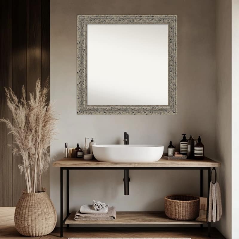 Attic Aged Non-Beveled Wood Framed Bathroom Vanity Wall Mirror