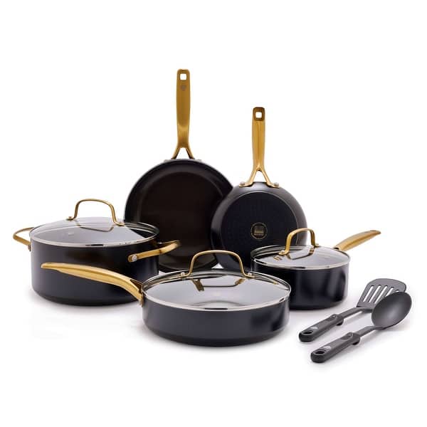 Blue Diamond 14-Piece Induction Cookware Set - PFAS-Free Diamond Ceramic Nonstick, Black/Gold