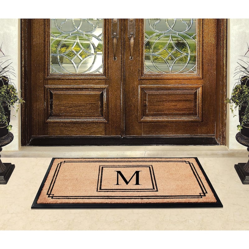 A1HC Natural Coir and Rubber Monogrammed Front Porch Entry Doormat 24"X48" Black/Beige