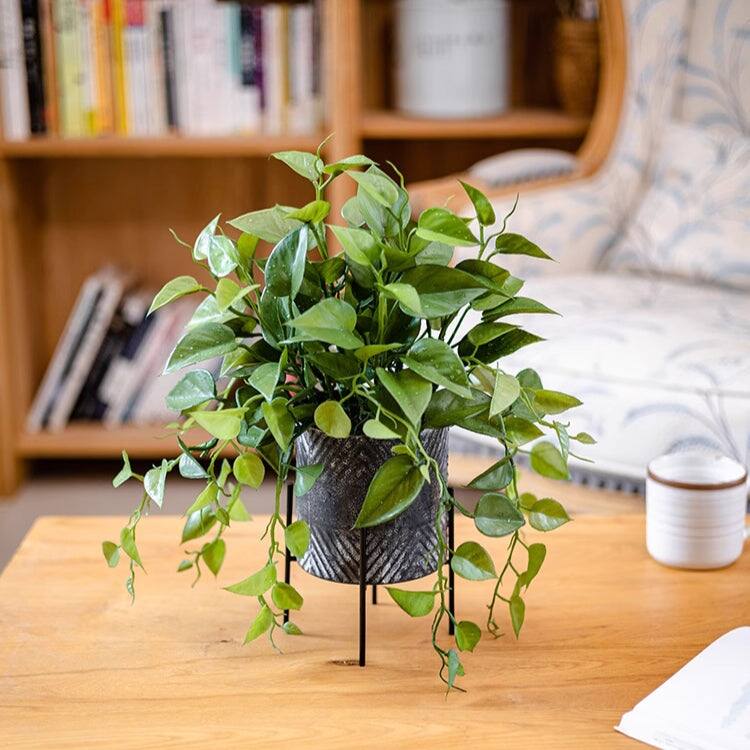 RusticReach Faux Epipremnum in Metal Pot