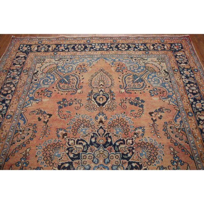 Hand Knotted Oriental 100% Wool Carpet Traditional Floral Oranges & Rust Mashad Area Rug - 9' 7'' X 6' 6''