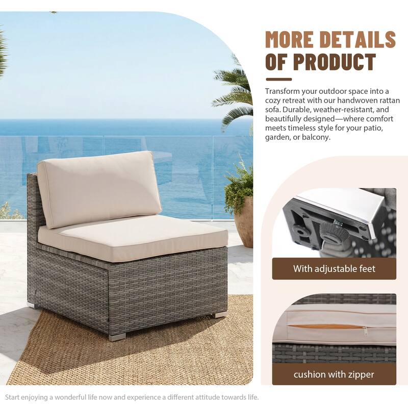 Outdoor Wicker Sectional Sofa 8-Piece Set with Fire Pit Table