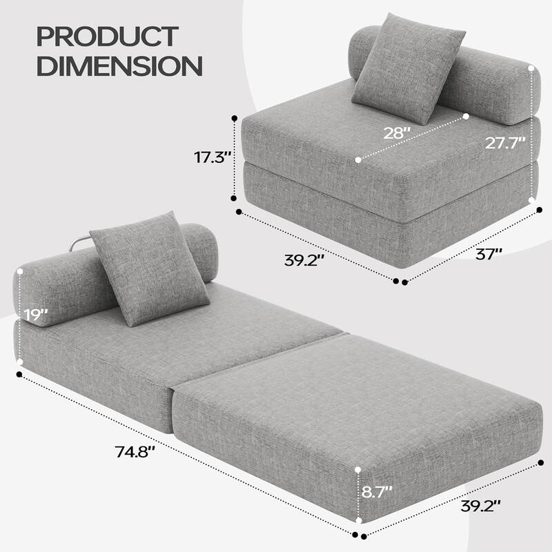 4-in-1 Folding Sofa Bed with Fixed-Shape Frame, DIY Combination Modular Sofa Convertible Chenille Couch for Living Room