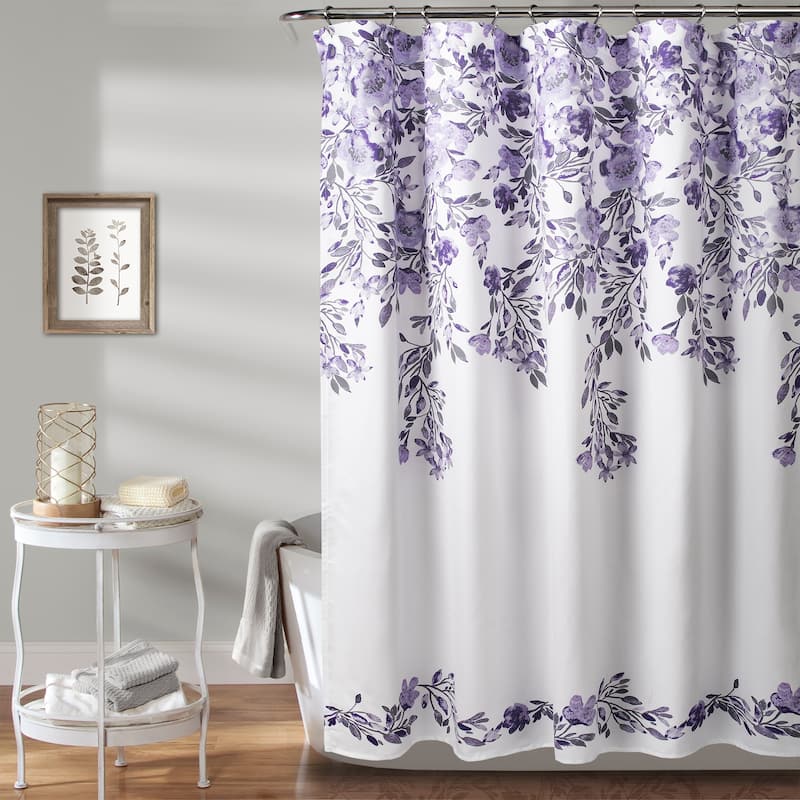 Porch & Den Elcaro Floral Pattern Shower Curtain - Purple & Gray