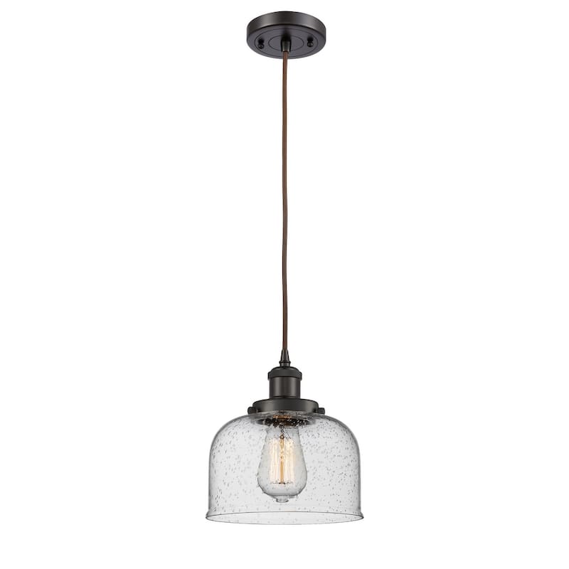 Innovations Lighting Large Bell 8" Wide Mini Pendant - Cord Hung - Oil Rubbed Bronze / Seedy