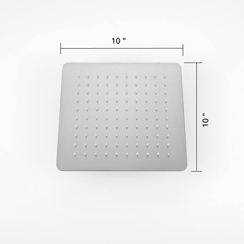 10 or 12 Inch Rain Fall Shower Head Solid Square Ultra Thin 304 Stainless Steel Full Body Coverage with Silicone Nozzle