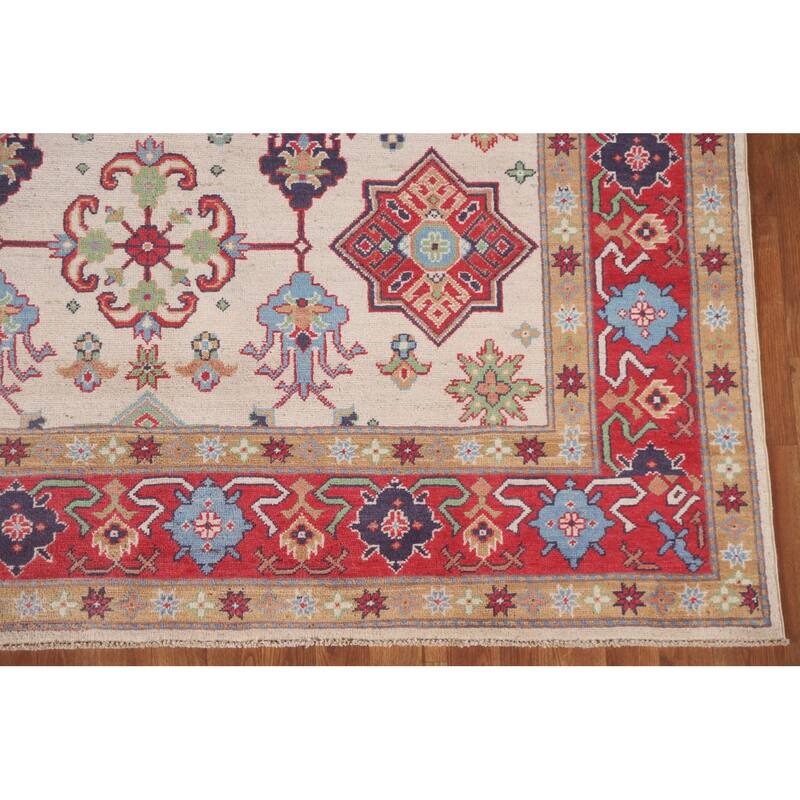 Hand Knotted Oriental 100% Wool Carpet Traditional All-Over Beige & Ivories Kazak Area Rug - 9' 9'' X 6' 5''