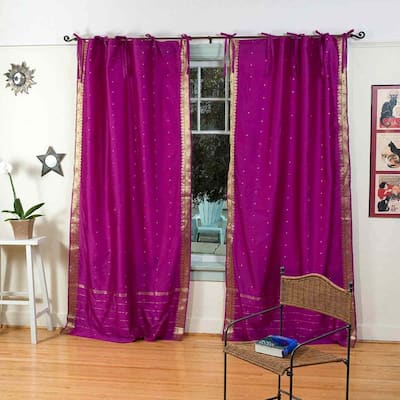 Violet Red Tie Top Sheer Sari Curtain / Drape / Panel - Pair