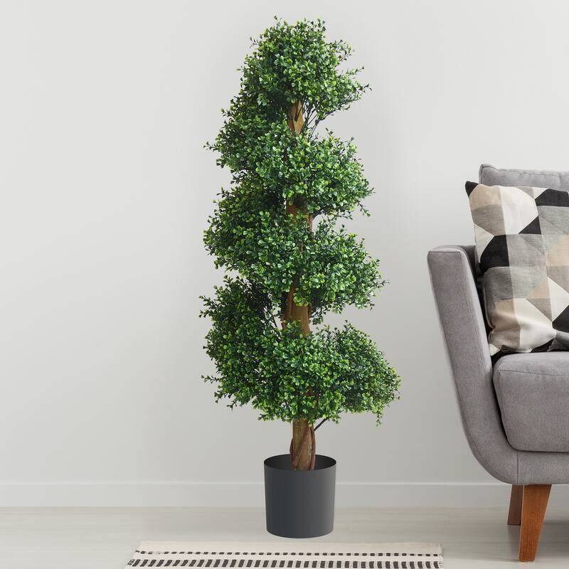 48-Inch Artificial Spiral Tree - Potted Boxwood Fake Plant