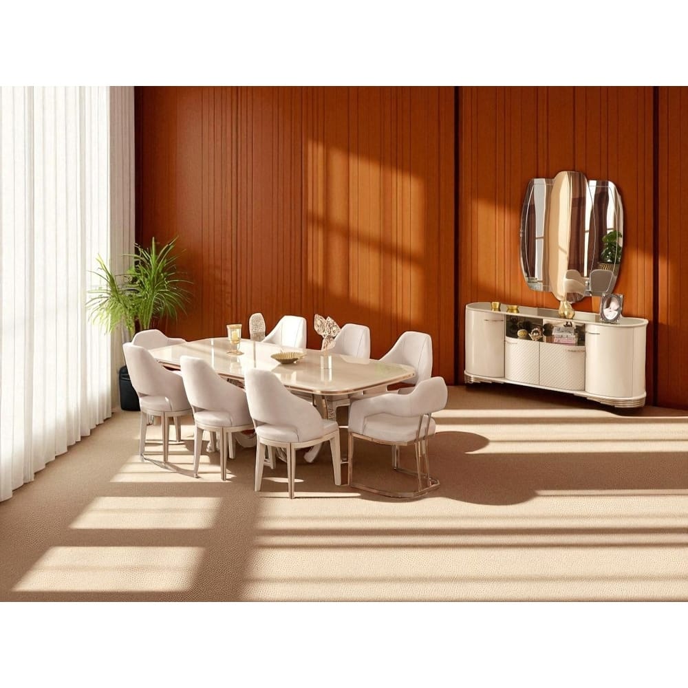 North Rectangular Dining Table, Slat Back Dining Chair And 96" Buffet With Mirror Set