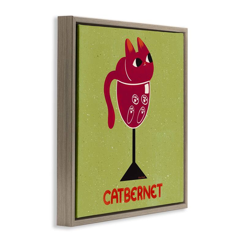 Stupell Catbernet Cat Wine Framed Floater Canvas Wall Art Design By Carrie Cantwell