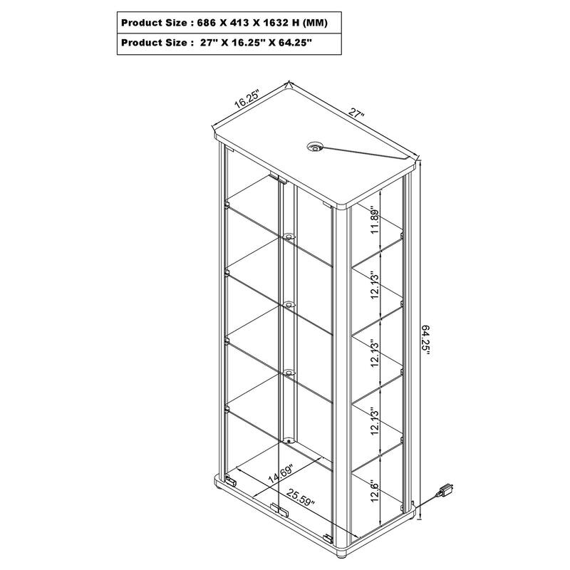 Aero 5-shelf Display Curio Cabinet with LED Lighting