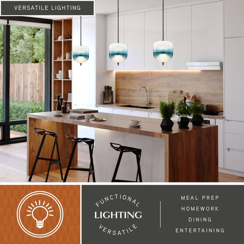 Somerset LED Bronze Mini Pendant Ceiling Light Blue and White Glass