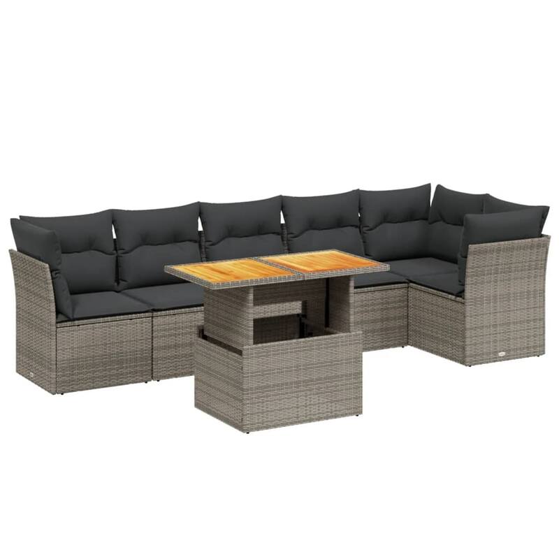 vidaXL Patio Sofa Set with Cushions Outdoor Table and Sofas 7 Piece Poly Rattan - 21.7 x 39.4 x 28.7