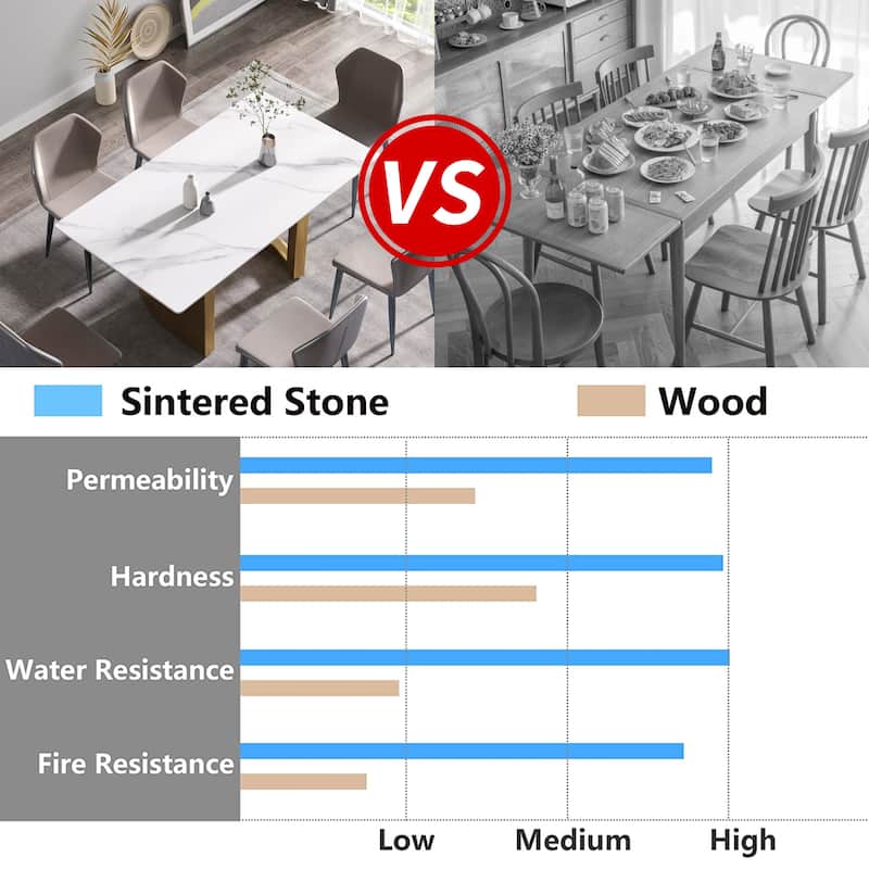 63"Modern artificial stone white straight edge metal leg dining table -6 people