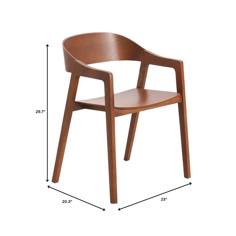 Dining Chair in Oak Wood with Open Back Design and Armrests Set of 4 Rivo Series