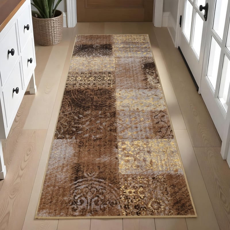 Superior Hadley Modern Patchwork Scrolling Vines Non-Slip Indoor Area Rug