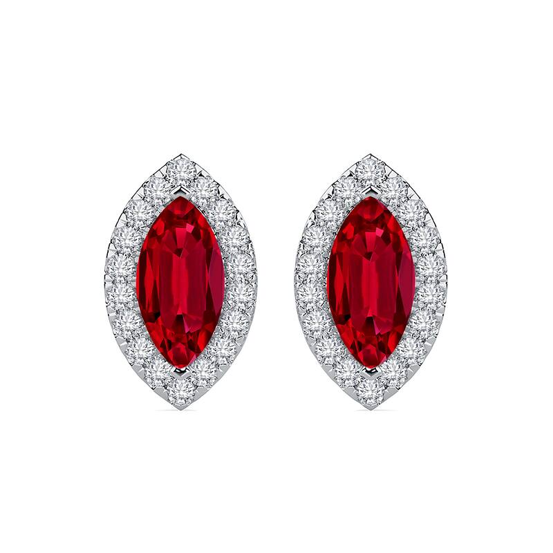Auriya 14k Gold Lab Grown Gemstone Ruby Stud Earrings Marquise 0.25 to 5.00 ct. tw. Halo Screw-Back