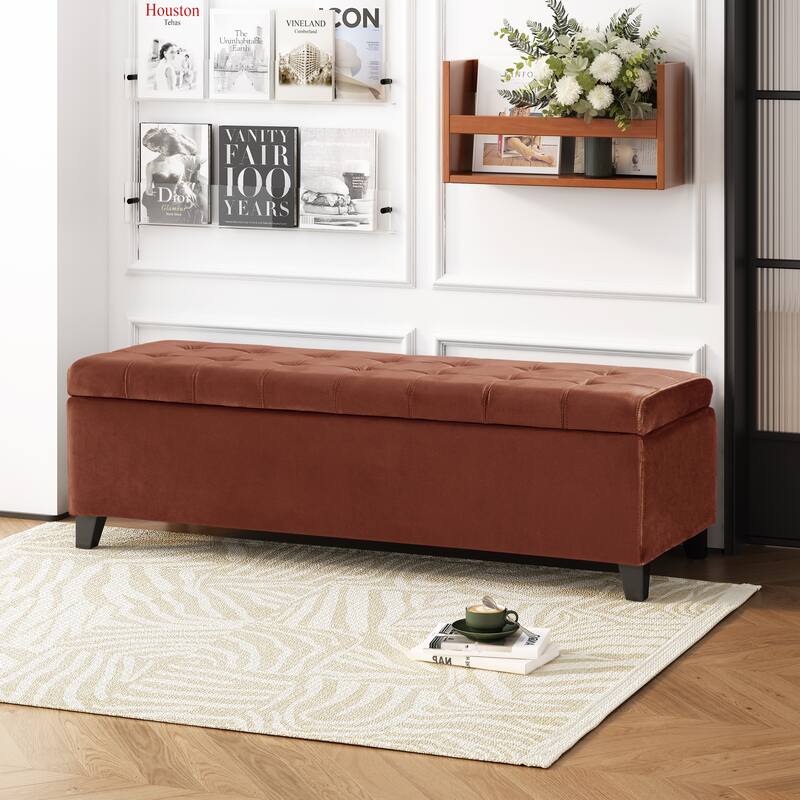Entryway Bench, Modern Velvet Upholstered Window Storage Bench - Ochre