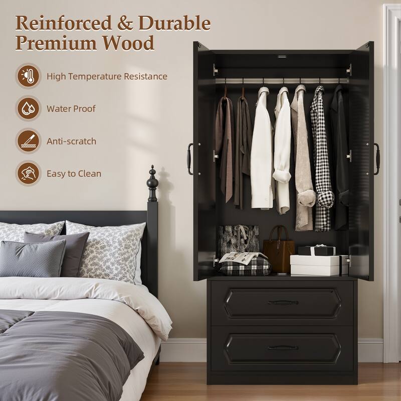 Pocassy 71" Tall Armoire with Hanging Rod Wardrobe Closet