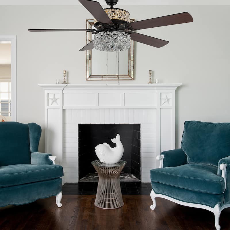 River of Goods Olivia Oil Rubbed Bronze Finish/ Crystal 52-inch LED Ceiling Fan - 52"L x 52"W x 18.25"H - 52"L x 52"W x 18.25"H