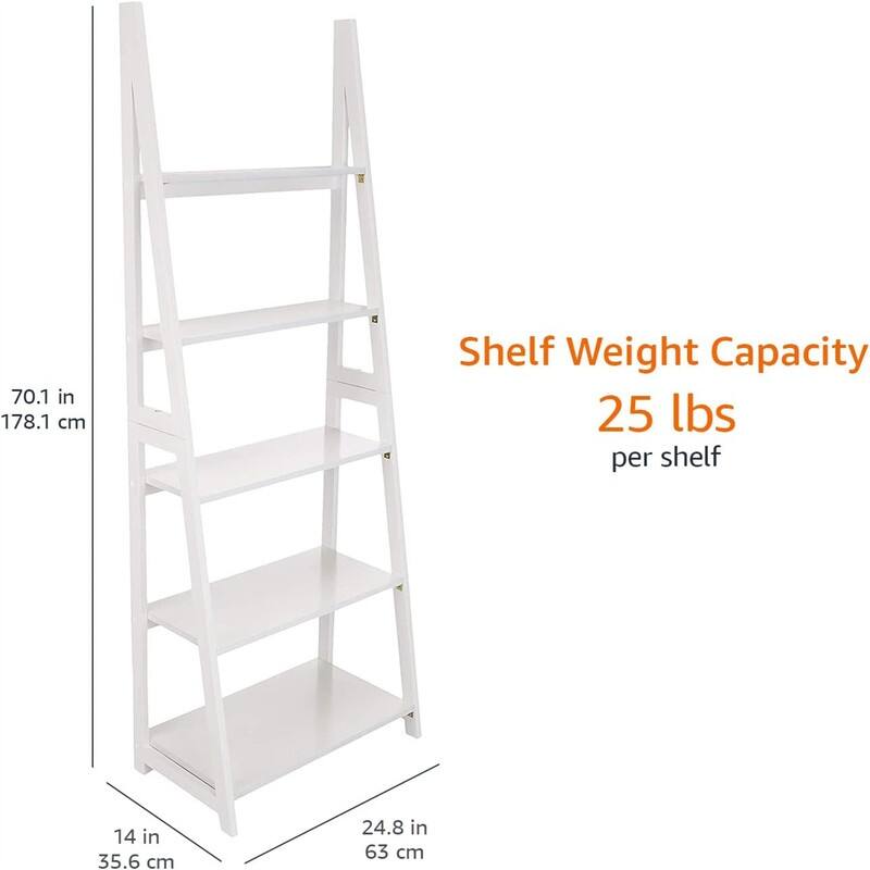 Modern 5 Tier Ladder Bookshelf Organizer - 14"D x 24.8"W x 70.1"H