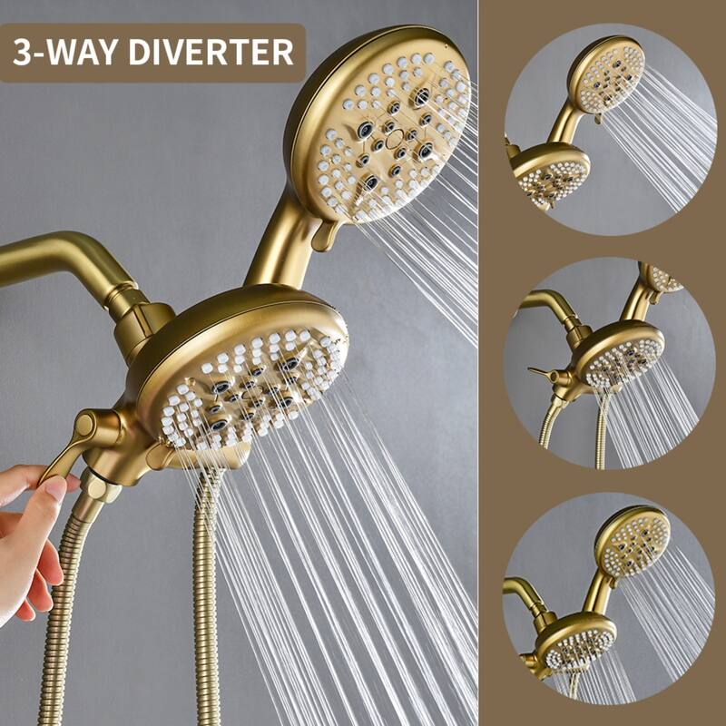 Modland 3-Handle Tub and Shower Faucet Set Dual Head 5-Setting Brass Valve with Alloy Spout